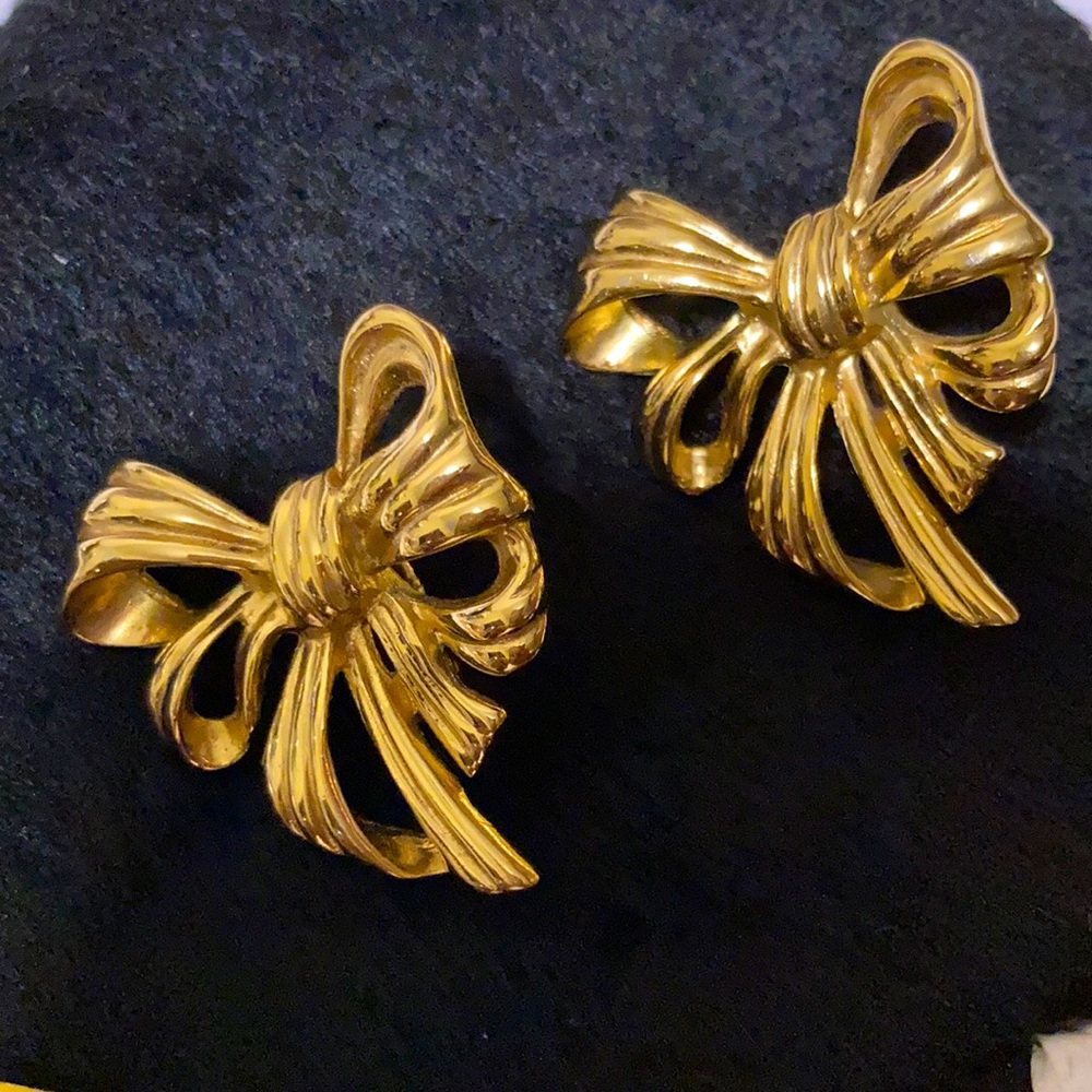 Vintage Signed Givenchy Gold Plated Bow Earrings